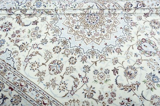 Close-up detail of New Nain rug from Iran / Persia showing Wool weave