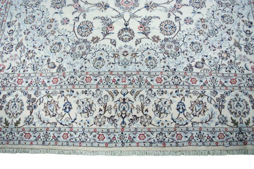 Full view of New Nain rug from Iran / Persia, 372 × 240 cm in Beige tones