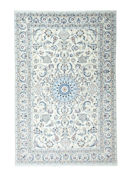 Full view of New Nain rug from Iran / Persia, 368 × 246 cm in Beige tones