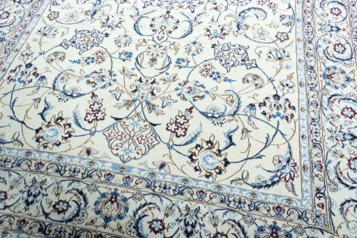 Full view of New Nain rug from Iran / Persia, 368 × 246 cm in Beige tones