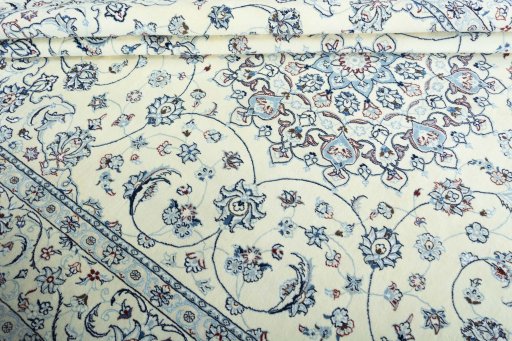 Close-up detail of New Nain rug from Iran / Persia showing Wool weave