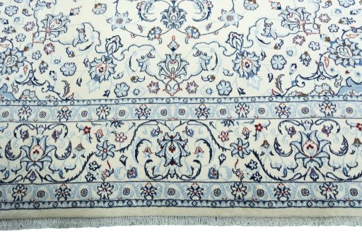 Full view of New Nain rug from Iran / Persia, 341 × 242 cm in Beige tones