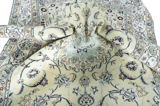 Surface texture of New Nain rug with natural Wool and intricate pattern