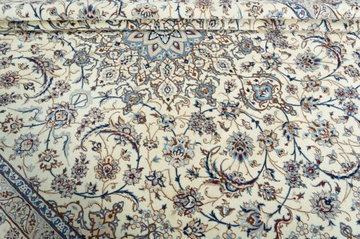 Close-up detail of New Nain rug from Iran / Persia showing Wool weave