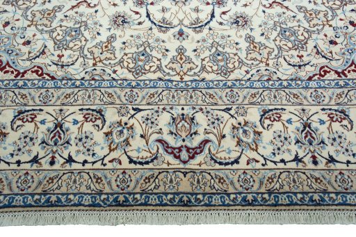 Full view of New Nain rug from Iran / Persia, 408 × 312 cm in Beige tones