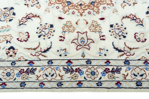 Corner detail of New Nain rug showing border pattern and Wool pile