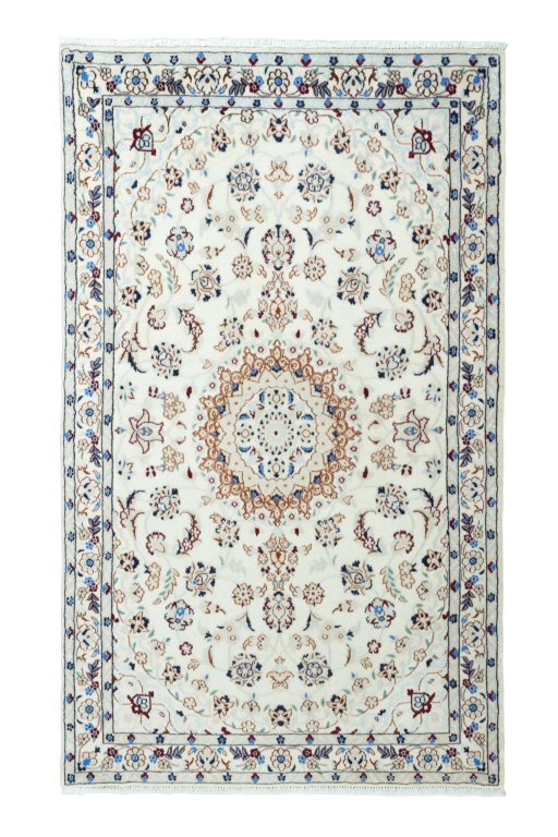 Full view of New Nain rug from Iran / Persia, 132 × 80 cm in Beige tones