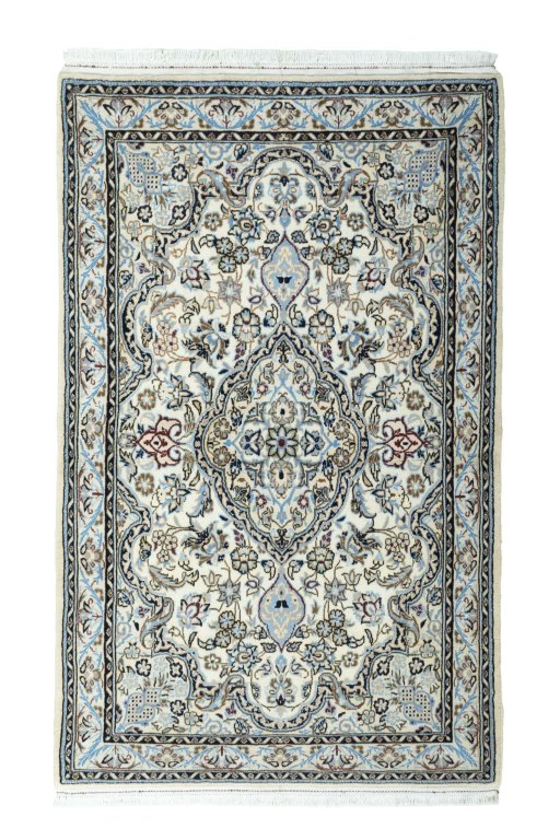 Full view of New Nain rug from Iran / Persia, 151 × 95 cm in Beige tones