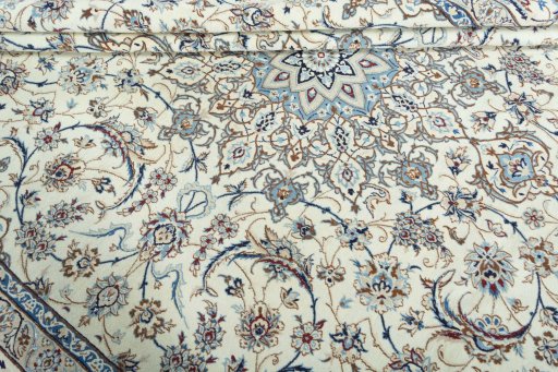 Close-up detail of 2000s Nain rug from Iran / Persia showing Wool weave