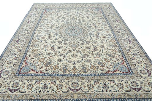 Surface texture of 2000s Nain rug with natural Wool and intricate pattern