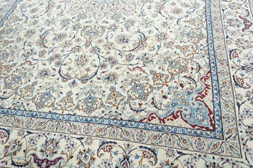 Close-up detail of 2000s Nain rug from Iran / Persia showing Wool weave