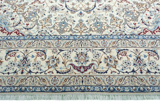 Full view of 2000s Nain rug from Iran / Persia, 407 × 307 cm in Beige tones