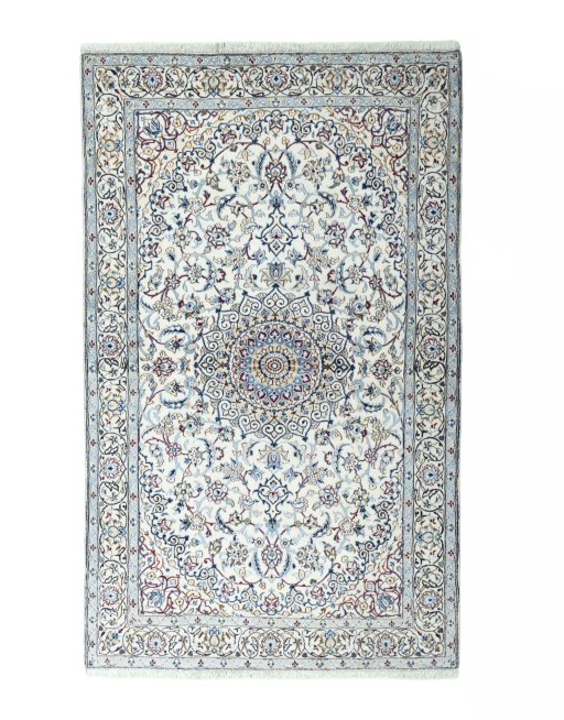 Full view of New Nain rug from Iran / Persia, 243 × 149 cm in Beige tones