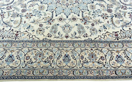 Corner detail of New Nain rug showing border pattern and Wool pile