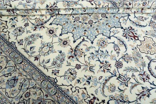 Close-up detail of New Nain rug from Iran / Persia showing Wool weave