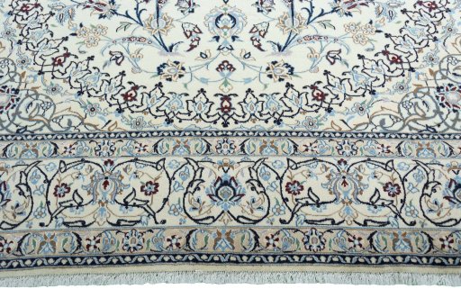 Full view of New Nain rug from Iran / Persia, 347 × 255 cm in Beige tones