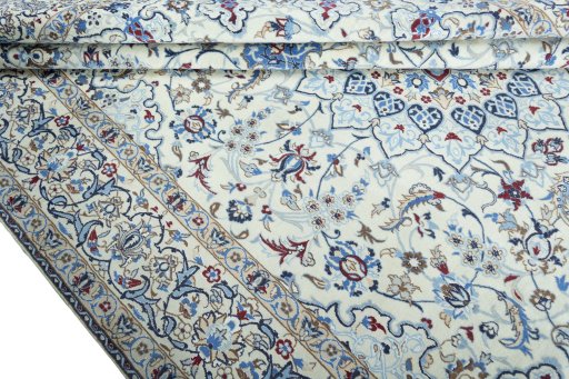 Close-up detail of 2000s Nain rug from Iran / Persia showing Wool weave
