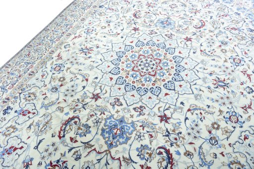 Backside of handmade 2000s Nain rug showing knot structure and weave density