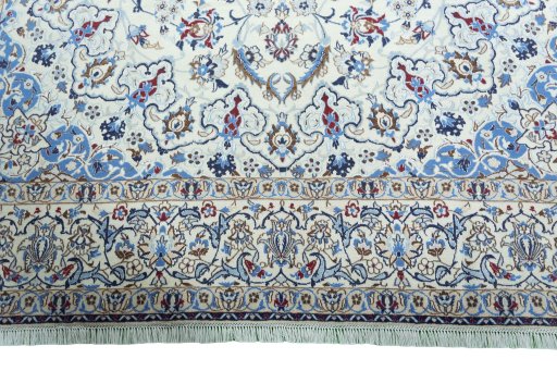 Full view of 2000s Nain rug from Iran / Persia, 385 × 262 cm in Beige tones