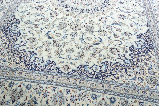 Close-up detail of 2000s Nain rug from Iran / Persia showing Wool weave