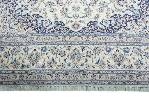 Full view of 2000s Nain rug from Iran / Persia, 408 × 300 cm in Beige tones