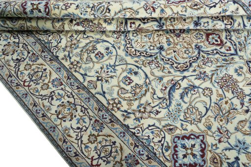 Close-up detail of 2000s Nain rug from Iran / Persia showing Wool weave