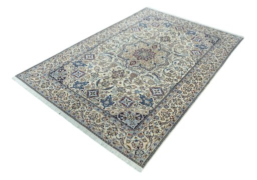 Corner detail of 2000s Nain rug showing border pattern and Wool pile