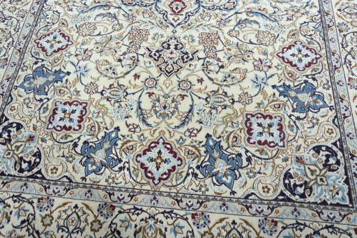 Close-up detail of 2000s Nain rug from Iran / Persia showing Wool weave