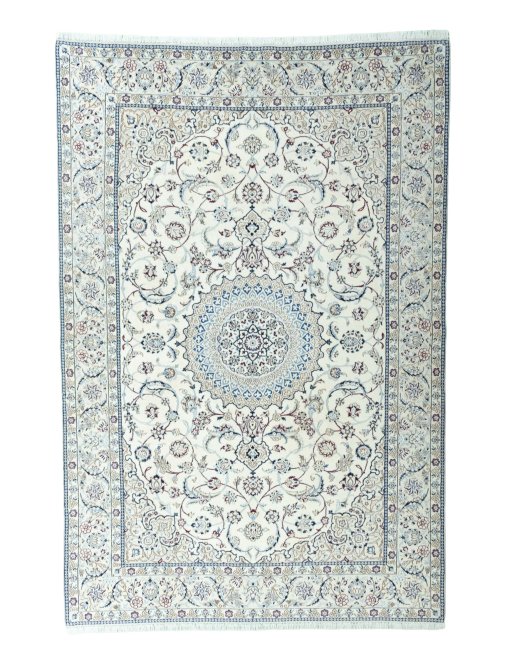 Full view of New Nain rug from Iran / Persia, 304 × 204 cm in Beige tones