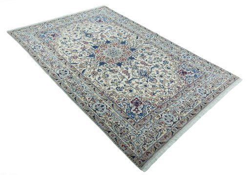 Close-up detail of 2000s Nain rug from Iran / Persia showing Wool weave