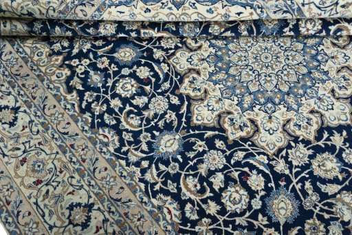 Close-up detail of 2000s Nain rug from Iran / Persia showing Wool weave