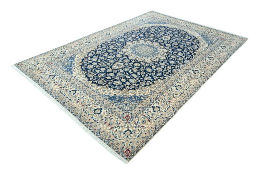 Corner detail of 2000s Nain rug showing border pattern and Wool pile