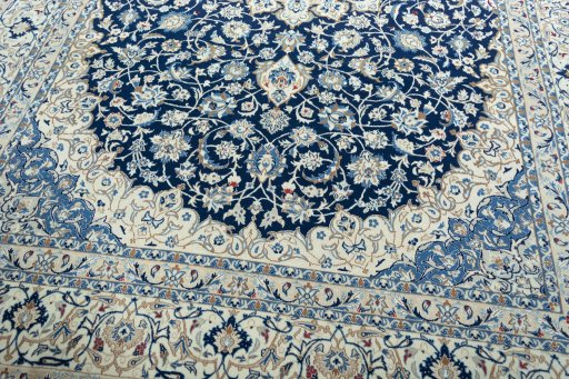 Close-up detail of 2000s Nain rug from Iran / Persia showing Wool weave