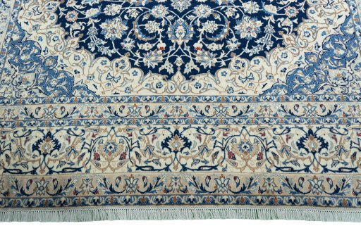 Full view of 2000s Nain rug from Iran / Persia, 380 × 258 cm in Blue tones