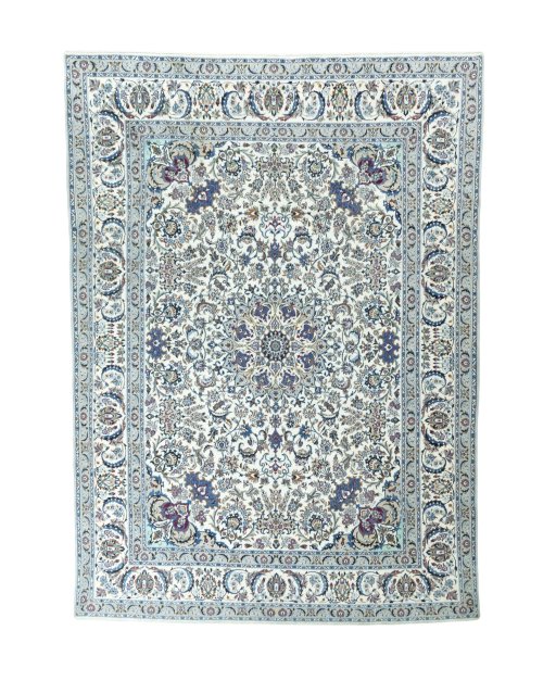 Full view of 2000s Nain rug from Iran / Persia, 405 × 291 cm in Beige tones