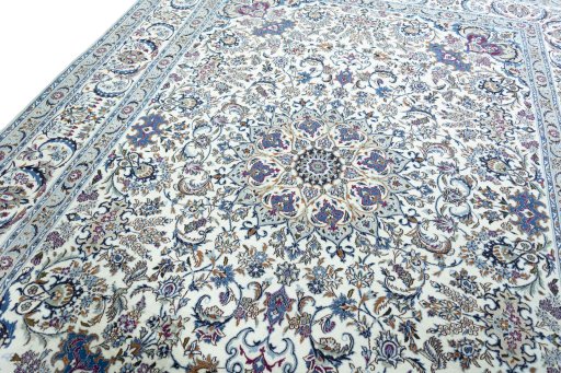 Backside of handmade 2000s Nain rug showing knot structure and weave density