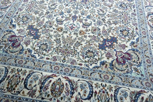 Close-up detail of 2000s Nain rug from Iran / Persia showing Wool weave