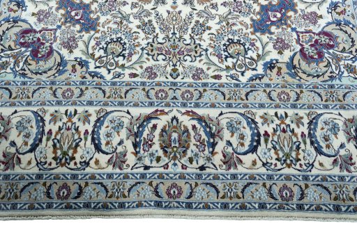 Full view of 2000s Nain rug from Iran / Persia, 405 × 291 cm in Beige tones
