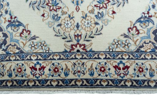 Full view of 2000s Nain rug from Iran / Persia, 128 × 94 cm in Beige tones