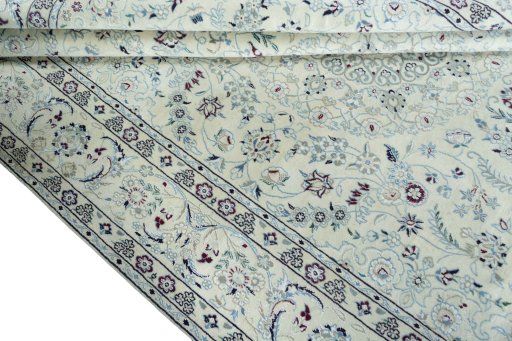 Close-up detail of 2000s Nain rug from Iran / Persia showing Wool weave