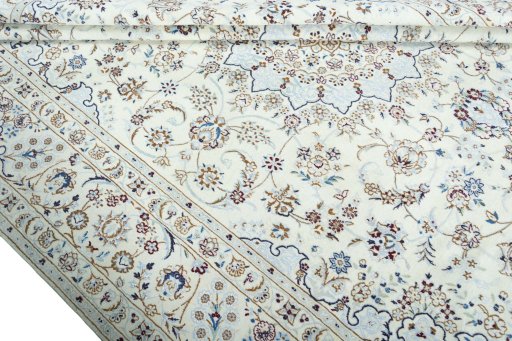 Close-up detail of 2000s Nain rug from Iran / Persia showing Wool weave