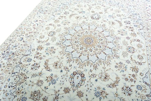 Backside of handmade 2000s Nain rug showing knot structure and weave density