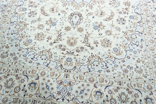 Close-up detail of 2000s Nain rug from Iran / Persia showing Wool weave