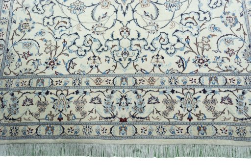 Full view of New Nain rug from Iran / Persia, 302 × 195 cm in Beige tones