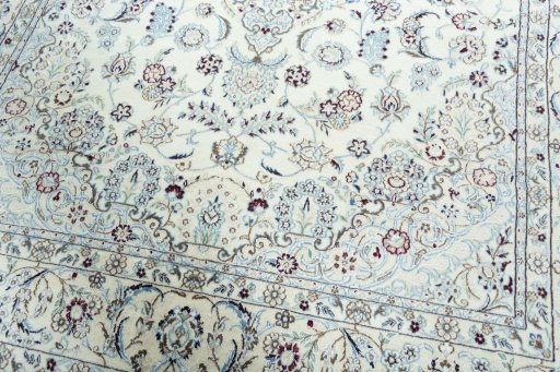Close-up detail of 2000s Nain rug from Iran / Persia showing Wool weave