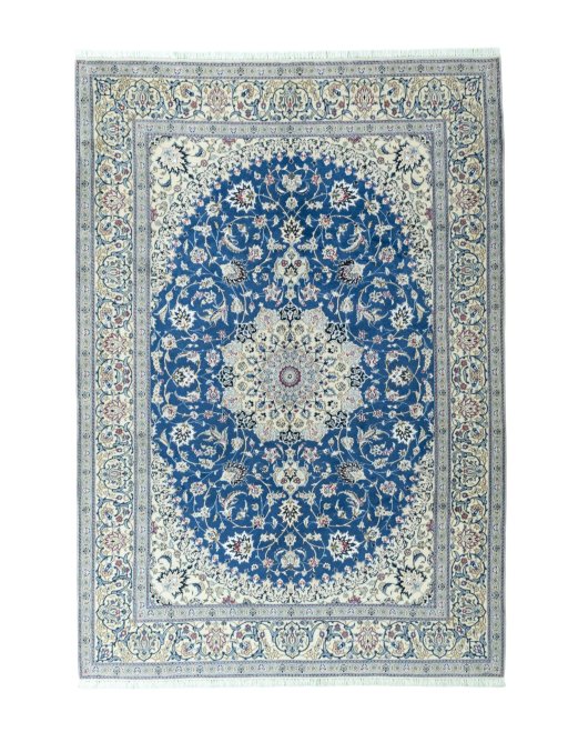 Full view of 2000s Nain rug from Iran / Persia, 295 × 205 cm in Blue tones