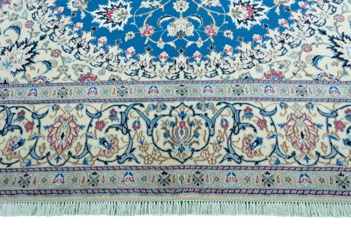 Full view of 2000s Nain rug from Iran / Persia, 295 × 205 cm in Blue tones