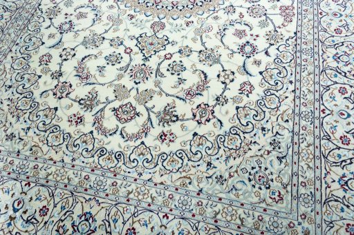 Close-up detail of 2000s Nain rug from Iran / Persia showing Wool weave