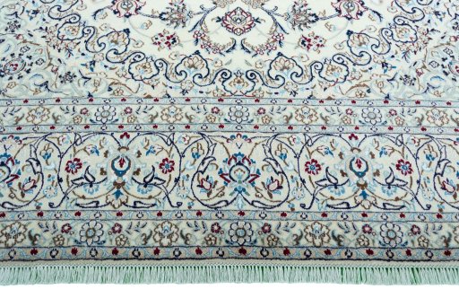 Full view of 2000s Nain rug from Iran / Persia, 350 × 240 cm in Beige tones
