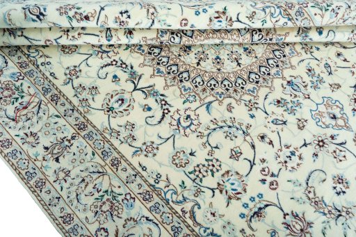 Close-up detail of New Nain rug from Iran / Persia showing Wool weave